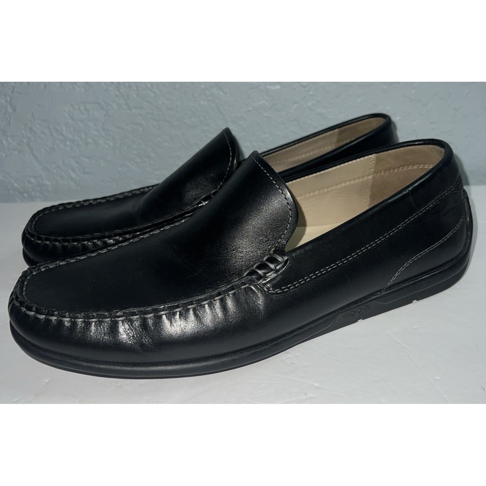 Ecco Black Real Leather Mens Casual Loafers Shoes Size 42